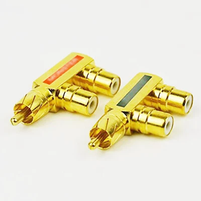 2x RCA F Splitter Plug Adapter 1 RCA Male to 2 Dual RCA Female Adapter Connector - Image 1 of 4