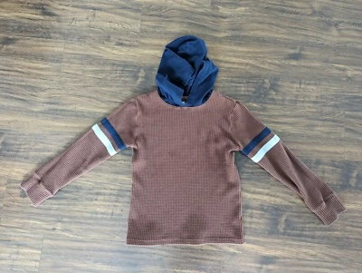 Размер 7 8 детей место вафли с капюшоном Kids длинным рукавом мальчика рубашка свитер Топ - Изображение 1 из 4