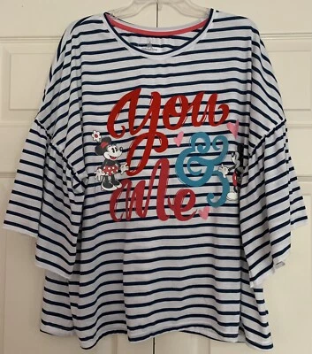 迪士尼公园女式Mickey and Minnie You & Me铃铛袖方格衬衫条纹XL — 第 1/4 张图片