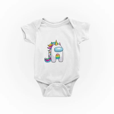 Bio Baumwolle Babystrampler among us game app funny unicorn einhorn - Bild 1 von 4