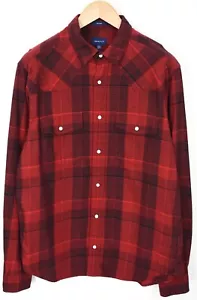 Gant Relaxed Shirt Men Large Western Flannel Checked Pattern Snap Buttons - Picture 1 of 8