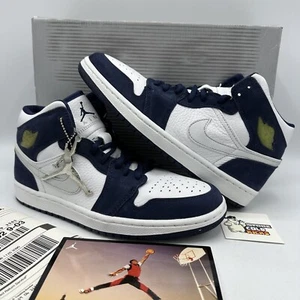 2001 Retro + Nike Air Jordan 1 Mid size 9 NAVY METALLIC Japan 136065 101 Bred - Picture 1 of 10