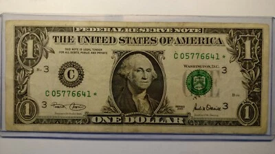 A Nice 2001 $1.00 Federal Reserve Star Note - FR# 1926-C* - Philadelphia. - Image 1 of 2