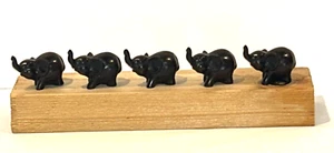 Set Of 5 Mini Elephants, Brown-Black Stone, Trunk Up /1.2" Tall x 2.5" Long ~ - Picture 1 of 9