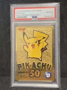 PSA 8 Pikachu Meiji Gold Foil 2000 Promo Pokemon TCG Card Japanese Vintage - Picture 1 of 2