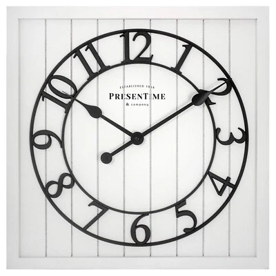 Presentime & Co 21" Farmhouse Square Shiplap Barn Door Wood Clock - White, Ar... - Image 1 of 4