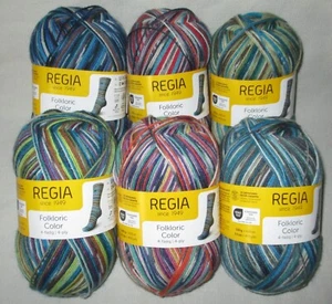 (61€/kg) 100 gr REGIA FOLKLORIC COLOR Sockenwolle 4-fach / 4-fädig musterbilden - Picture 1 of 15