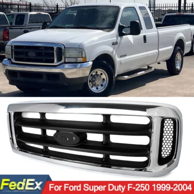For 1999-2004 Ford F-250 F-350 F-450 Super Duty Chrome+Black Front Bumper Grille Foto 1 de 4