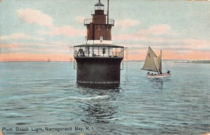c.1910 Plum Beach Light Narragansett Bay RI Postkarte - Bild 1 von 2
