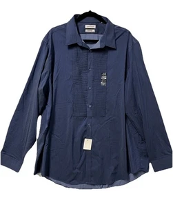 Calvin Klein Blue Slim Stretch Wrinkle Free Pleats Tuxedo Dress Shirt 2XL NWT - Picture 1 of 4