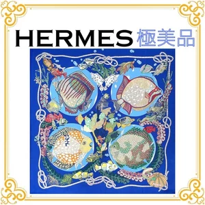 Bufanda de seda HERMES Grands Fonds 90 cm azul diseño artístico para mujer - Imagen 1 de 10