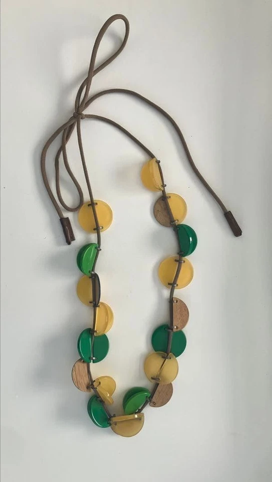 Collar Marni Cuentas Verde Amarillo Madera Plástico Madera Mujer Longitud Ajustable  Foto 1 de 1