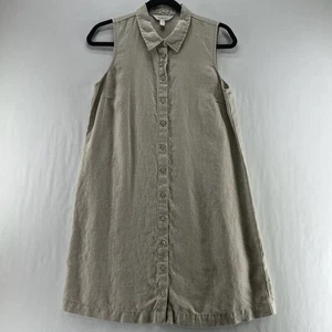 Garnet Hill Sleeveless Shirt Dress Womens 6P Flax Linen Button Up Collared Beige - Picture 1 of 12