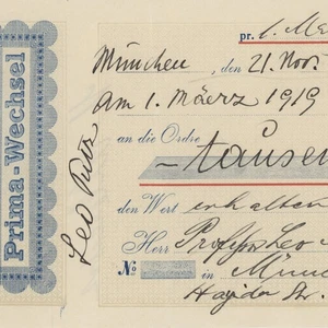 Eigenhändig unterschriebener Wechsel des Malers Leo Putz über 1000 Mark, 1918 - Picture 1 of 3