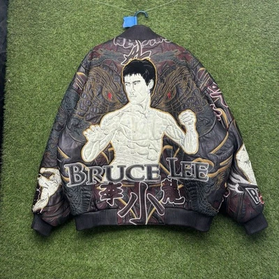 Vintage Grail Bruce Lee Al Wissam Leather Jacket Mens 52 Embroidered AOP Zip Up - Image 1 of 4
