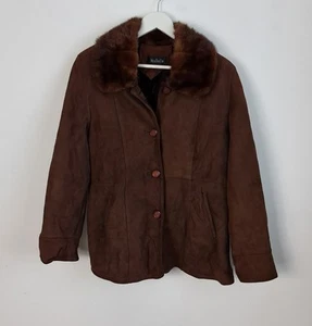 MaBelle Suede Sheepskin Coat Chocolate M Genuine Fur Shearling Leather Jacket - Picture 1 of 10
