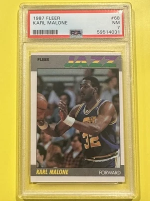 1987 FLEER UTAH JAZZ BASKETBALL #68 KARL MALONE PSA 7 - Image 1 of 2