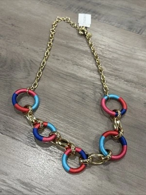 Talbots women’s necklace gold tone with pink,blue,red And Teal - Image 1 of 4