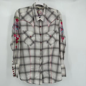 Top a presión Stetson para mujer Western Pearl talla 3X bordado a cuadros rodeo vaquera - Imagen 1 de 7