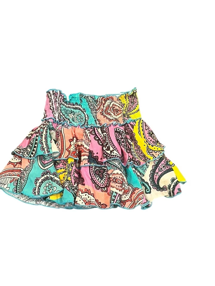 FLOWERS BY ZOE MULTI  PAISLEY SMOCKED RUFFLE TIERED PULL ON SKIRT 3T $68 NWT - Image 1 of 4