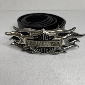 Vintage Harley Davidson Silver & Black Flaming Shield 6" Belt Buckle 42" Belt - Picture 1 of 12