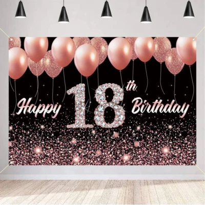Happy 18Th Birthday Decorations for Girl, Happy 18 Years Old Backdrop Banner Fab - Image 1 of 4