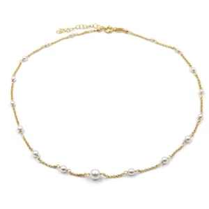 Collana con Perle in Argento 925 Placcato Oro Giallo - Foto 1 di 4
