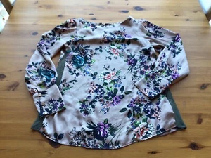 Be Beau Size 8 Lilac Grey Floral Silky Long Sleeved Top Button Cuffs - Picture 1 of 8