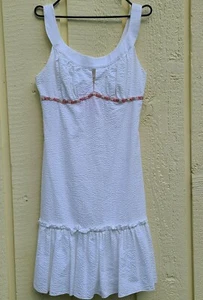 Anthropologie RUTH White Seersucker Sleeveless Ruffled Dress Size 6 - Picture 1 of 10