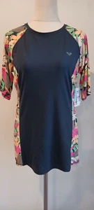 Roxy Womens Rashie Top Size 14 or XL Black Floral Logo Swimwear Beach - Picture 1 of 11