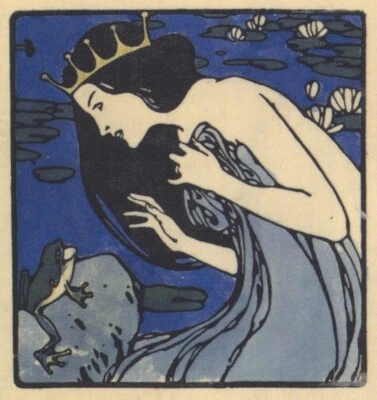 Princesa y rana por Koloman Moser - Impresión litográfica de cuento de hadas Art Nouveau Foto 1 de 2