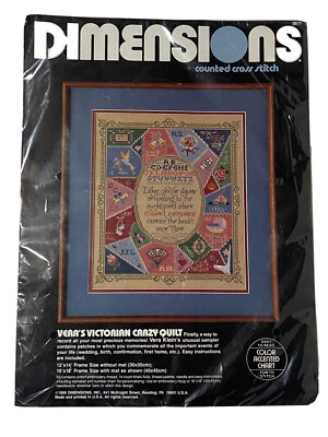 Dimensions Cross Stitch Kit #3677, VERA'S VICTORIAN CRAZY QUILT, 1989 - Image 1 of 4