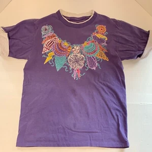 Vtg 90s Panama Jack Granny TShirt L  ? Purple Shells Glittery Distressed Sea - Picture 1 of 20
