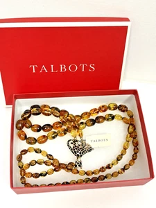 Talbots Leopard Cat Amber Plastic Graduated Bead 2-Strand Necklace 26.5" NEW BOX - Picture 1 of 6