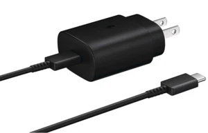 Chargeur mural rapide OEM Samsung 25 watts avec câble de type C noir pour tout type C sèche-cheveux - Photo 1 sur 4