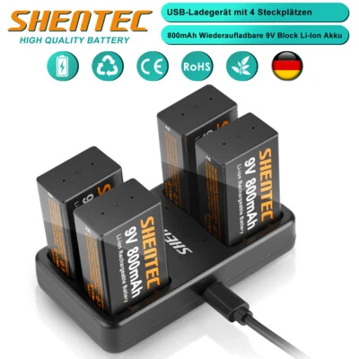 9 Volt Block Lthium Wiederaufladbare Akku Li-ion Batterie / 4 Slot 9V Ladegerät - Bild 1 von 4