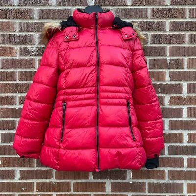 Steve Madden Rojo Brillante Cremallera Puffer Parka Chaqueta Imitación Piel Sudadera con Capucha Mujer’s XL Foto 1 de 4