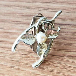 Clip protector suéter vintage Wishbone floral hoja tono dorado imitación perla TC1 - Imagen 1 de 8