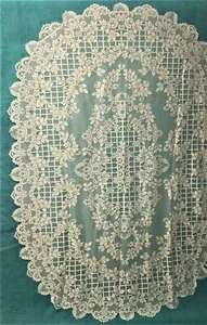 Lattice Roses Ecru Oval Lace Tablecloth 60" x 84" Wedding Diningroom - Picture 1 of 7