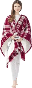 Reversible Faux Sherpa to Fleece Electric Wrap Poncho Blanket Shawl Wearable, Au - Picture 1 of 7
