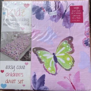 KIDS FLITTER FLUTTER DUVET COVER SET - BUTTERFLIES - SINGLE BED - Picture 1 of 2