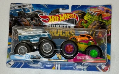 Hot Wheels Monster Trucks VW Drag Bus vs VW Beetle 2 Pack 1:64 Scale - Image 1 of 4