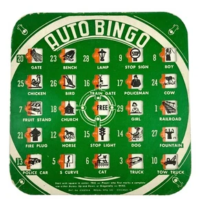 Vintage Auto Bingo Game Card Regal Mfg Co 1950s Green All Sliders Intact - Picture 1 of 3