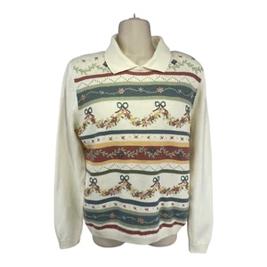 VTG Woman Size PS Sweater Emboridered Floral With Stripes  Alfred Dunner Petite  - Picture 1 of 12