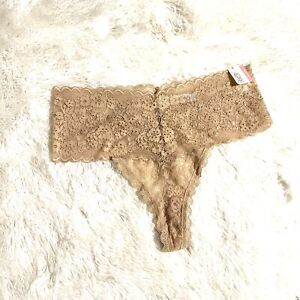 Gilligan & O’Malley Lace Mid Rise Thong Beige Nude Women’s Size Large (12-14)