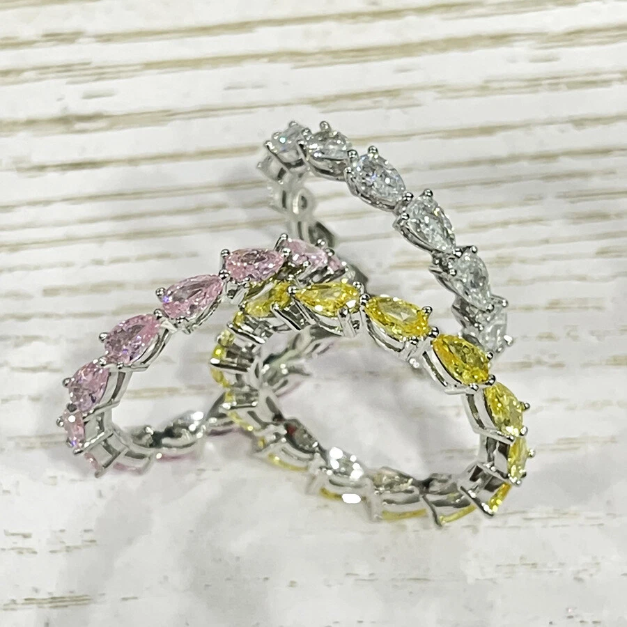 Sparkling Pear Shape CZ Eternity Ring - Stackable Band - Pink/Yellow/White  - Image 1 of 2