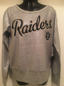 Oakland Raiders Ladies Sweatshirt Cotton/Poly French Terry Coated in Silver Foil