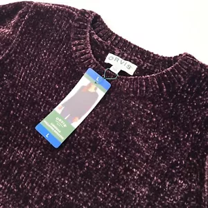 Maglione pullover donna Orvis ciniglia prugna L vestibilità rilassata polsini e orlo a costine - Foto 1 di 10