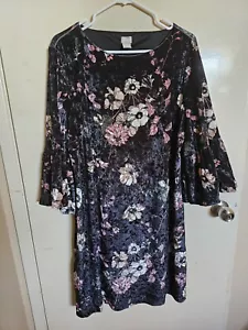 Abito Chico’s vestito donna velluto floreale taglia 16-18 pullover manica a campana 3/4 - Foto 1 di 6