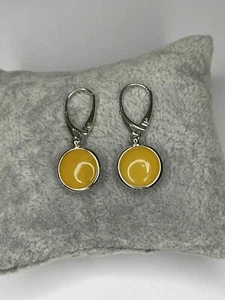 AMBER Stone Earrings with Sterling Silver.YELLOW Amber Stone Dangle Earrings. - Picture 1 of 7